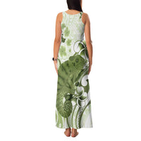 Green And White Hawaii Chameleon Family Matching Tank Maxi Dress and Hawaiian Shirt Plumeria Polynesian Tribal Art