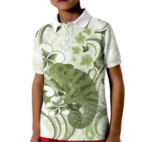 Green And White Hawaii Chameleon Kid Polo Shirt Plumeria Polynesian Tribal Art LT14 Kid Lime Green - Polynesian Pride