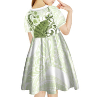 Green And White Hawaii Chameleon Kid Short Sleeve Dress Plumeria Polynesian Tribal Art