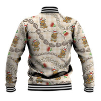 Beige Palaka Hawaii Mele Kalikimaka Baseball Jacket Ohia Lehua Shell Leis Funny Gingerbread Santa - Polynesian Pride
