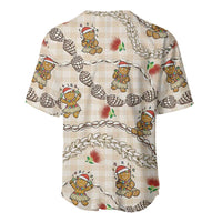 Beige Palaka Hawaii Mele Kalikimaka Baseball Jersey Ohia Lehua Shell Leis Funny Gingerbread Santa - Polynesian Pride