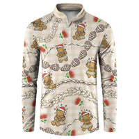 Beige Palaka Hawaii Mele Kalikimaka Button Sweatshirt Ohia Lehua Shell Leis Funny Gingerbread Santa - Polynesian Pride