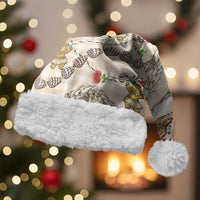 Beige Palaka Hawaii Mele Kalikimaka Christmas Santa Hat Ohia Lehua Shell Leis Funny Gingerbread Santa - Polynesian Pride