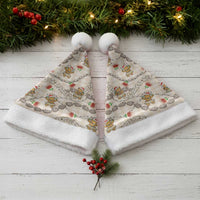 Beige Palaka Hawaii Mele Kalikimaka Christmas Santa Hat Ohia Lehua Shell Leis Funny Gingerbread Santa - Polynesian Pride