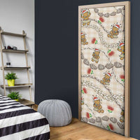 Beige Palaka Hawaii Mele Kalikimaka Door Cover Ohia Lehua Shell Leis Funny Gingerbread Santa - Polynesian Pride