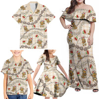 Beige Palaka Hawaii Mele Kalikimaka Family Matching Off Shoulder Maxi Dress and Hawaiian Shirt Ohia Lehua Shell Leis Funny Gingerbread Santa LT14 - Polynesian Pride