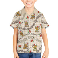Beige Palaka Hawaii Mele Kalikimaka Family Matching Off Shoulder Maxi Dress and Hawaiian Shirt Ohia Lehua Shell Leis Funny Gingerbread Santa LT14 - Polynesian Pride