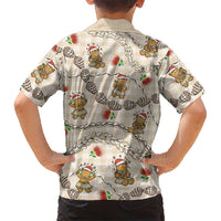 Beige Palaka Hawaii Mele Kalikimaka Kid Hawaiian Shirt Ohia Lehua Shell Leis Funny Gingerbread Santa LT14 - Polynesian Pride