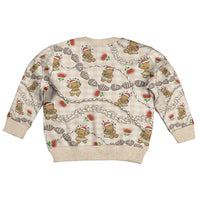 Beige Palaka Hawaii Mele Kalikimaka Kid Ugly Christmas Sweater Ohia Lehua Shell Leis Funny Gingerbread Santa - Polynesian Pride