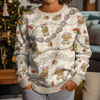 Beige Palaka Hawaii Mele Kalikimaka Kid Ugly Christmas Sweater Ohia Lehua Shell Leis Funny Gingerbread Santa - Polynesian Pride