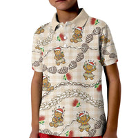 Beige Palaka Hawaii Mele Kalikimaka Kid Polo Shirt Ohia Lehua Shell Leis Funny Gingerbread Santa LT14 Kid Beige - Polynesian Pride