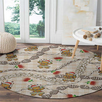 Beige Palaka Hawaii Mele Kalikimaka Round Carpet Ohia Lehua Shell Leis Funny Gingerbread Santa - Polynesian Pride