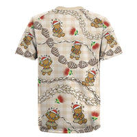 Beige Palaka Hawaii Mele Kalikimaka Rugby Jersey Ohia Lehua Shell Leis Funny Gingerbread Santa LT14 - Polynesian Pride