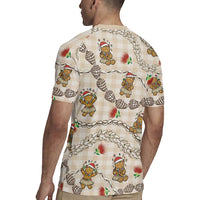 Beige Palaka Hawaii Mele Kalikimaka Rugby Jersey Ohia Lehua Shell Leis Funny Gingerbread Santa LT14 - Polynesian Pride