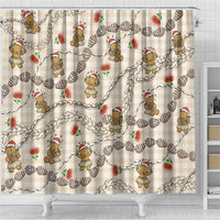 Beige Palaka Hawaii Mele Kalikimaka Shower Curtain Ohia Lehua Shell Leis Funny Gingerbread Santa - Polynesian Pride
