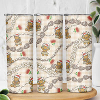 Beige Palaka Hawaii Mele Kalikimaka Skinny Tumbler Ohia Lehua Shell Leis Funny Gingerbread Santa - Polynesian Pride