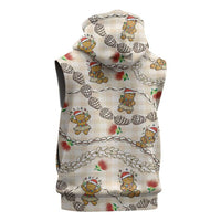Beige Palaka Hawaii Mele Kalikimaka Sleeveless Zip Hoodie Ohia Lehua Shell Leis Funny Gingerbread Santa LT14 - Polynesian Pride