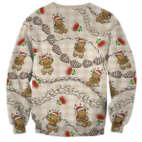 Beige Palaka Hawaii Mele Kalikimaka Sweatshirt Ohia Lehua Shell Leis Funny Gingerbread Santa - Polynesian Pride