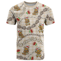 Beige Palaka Hawaii Mele Kalikimaka T Shirt Ohia Lehua Shell Leis Funny Gingerbread Santa LT14 Beige - Polynesian Pride