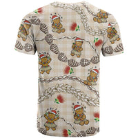 Beige Palaka Hawaii Mele Kalikimaka T Shirt Ohia Lehua Shell Leis Funny Gingerbread Santa - Polynesian Pride