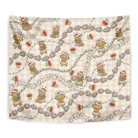 Beige Palaka Hawaii Mele Kalikimaka Tapestry Ohia Lehua Shell Leis Funny Gingerbread Santa - Polynesian Pride