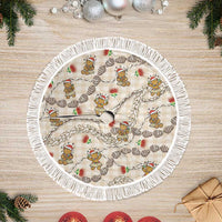 Beige Palaka Hawaii Mele Kalikimaka Tree Skirt Ohia Lehua Shell Leis Funny Gingerbread Santa - Polynesian Pride