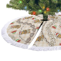 Beige Palaka Hawaii Mele Kalikimaka Tree Skirt Ohia Lehua Shell Leis Funny Gingerbread Santa - Polynesian Pride