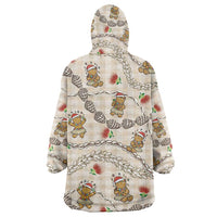 Beige Palaka Hawaii Mele Kalikimaka Wearable Blanket Hoodie Ohia Lehua Shell Leis Funny Gingerbread Santa - Polynesian Pride