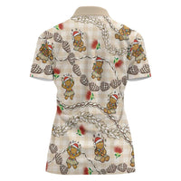 Beige Palaka Hawaii Mele Kalikimaka Women Polo Shirt Ohia Lehua Shell Leis Funny Gingerbread Santa - Polynesian Pride