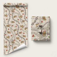 Beige Palaka Hawaii Mele Kalikimaka Wrapping Paper Ohia Lehua Shell Leis Funny Gingerbread Santa - Polynesian Pride