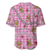 Pink Palaka Hawaii Mele Kalikimaka Baseball Jersey Ohia Lehua Shell Leis Funny Gingerbread Santa - Polynesian Pride