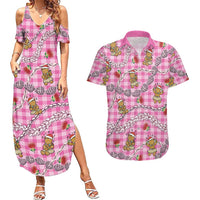 Pink Palaka Hawaii Mele Kalikimaka Couples Matching Summer Maxi Dress and Hawaiian Shirt Ohia Lehua Shell Leis Funny Gingerbread Santa - Polynesian Pride