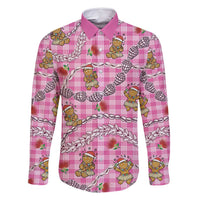 Pink Palaka Hawaii Mele Kalikimaka Family Matching Long Sleeve Bodycon Dress and Hawaiian Shirt Ohia Lehua Shell Leis Funny Gingerbread Santa LT14 Dad's Shirt - Long Sleeve Pink - Polynesian Pride