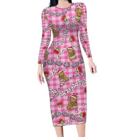 Pink Palaka Hawaii Mele Kalikimaka Family Matching Long Sleeve Bodycon Dress and Hawaiian Shirt Ohia Lehua Shell Leis Funny Gingerbread Santa LT14 Pink - Polynesian Pride