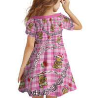 Pink Palaka Hawaii Mele Kalikimaka Family Matching Off The Shoulder Long Sleeve Dress and Hawaiian Shirt Ohia Lehua Shell Leis Funny Gingerbread Santa LT14 - Polynesian Pride