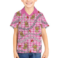 Pink Palaka Hawaii Mele Kalikimaka Family Matching Off The Shoulder Long Sleeve Dress and Hawaiian Shirt Ohia Lehua Shell Leis Funny Gingerbread Santa LT14 - Polynesian Pride