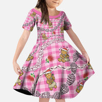 Pink Palaka Hawaii Mele Kalikimaka Family Matching Off Shoulder Maxi Dress and Hawaiian Shirt Ohia Lehua Shell Leis Funny Gingerbread Santa LT14 Daughter's Dress Pink - Polynesian Pride