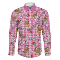 Pink Palaka Hawaii Mele Kalikimaka Family Matching Off Shoulder Maxi Dress and Hawaiian Shirt Ohia Lehua Shell Leis Funny Gingerbread Santa LT14 Dad's Shirt - Long Sleeve Pink - Polynesian Pride
