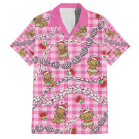 Pink Palaka Hawaii Mele Kalikimaka Family Matching Off Shoulder Short Dress and Hawaiian Shirt Ohia Lehua Shell Leis Funny Gingerbread Santa - Polynesian Pride