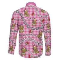 Pink Palaka Hawaii Mele Kalikimaka Family Matching Off Shoulder Short Dress and Hawaiian Shirt Ohia Lehua Shell Leis Funny Gingerbread Santa LT14 - Polynesian Pride