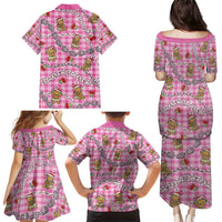 Pink Palaka Hawaii Mele Kalikimaka Family Matching Puletasi and Hawaiian Shirt Ohia Lehua Shell Leis Funny Gingerbread Santa LT14 - Polynesian Pride