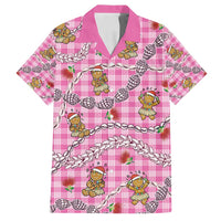 Pink Palaka Hawaii Mele Kalikimaka Family Matching Puletasi and Hawaiian Shirt Ohia Lehua Shell Leis Funny Gingerbread Santa LT14 Dad's Shirt - Short Sleeve Pink - Polynesian Pride