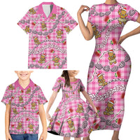 Pink Palaka Hawaii Mele Kalikimaka Family Matching Short Sleeve Bodycon Dress and Hawaiian Shirt Ohia Lehua Shell Leis Funny Gingerbread Santa LT14 - Polynesian Pride