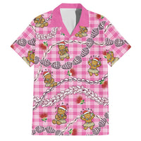 Pink Palaka Hawaii Mele Kalikimaka Family Matching Tank Maxi Dress and Hawaiian Shirt Ohia Lehua Shell Leis Funny Gingerbread Santa LT14 Dad's Shirt - Short Sleeve Pink - Polynesian Pride