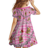 Pink Palaka Hawaii Mele Kalikimaka Kid Short Sleeve Dress Ohia Lehua Shell Leis Funny Gingerbread Santa LT14 - Polynesian Pride