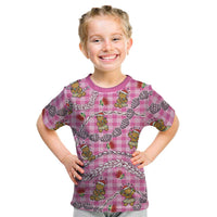 Pink Palaka Hawaii Mele Kalikimaka Kid T Shirt Ohia Lehua Shell Leis Funny Gingerbread Santa LT14 Pink - Polynesian Pride