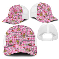 Pink Palaka Hawaii Mele Kalikimaka Mesh Trucker Cap Ohia Lehua Shell Leis Funny Gingerbread Santa - Polynesian Pride