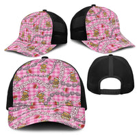 Pink Palaka Hawaii Mele Kalikimaka Mesh Trucker Cap Ohia Lehua Shell Leis Funny Gingerbread Santa - Polynesian Pride