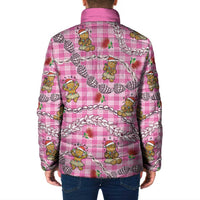 Pink Palaka Hawaii Mele Kalikimaka Padded Jacket Ohia Lehua Shell Leis Funny Gingerbread Santa - Polynesian Pride