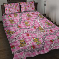 Pink Palaka Hawaii Mele Kalikimaka Quilt Bed Set Ohia Lehua Shell Leis Funny Gingerbread Santa - Polynesian Pride